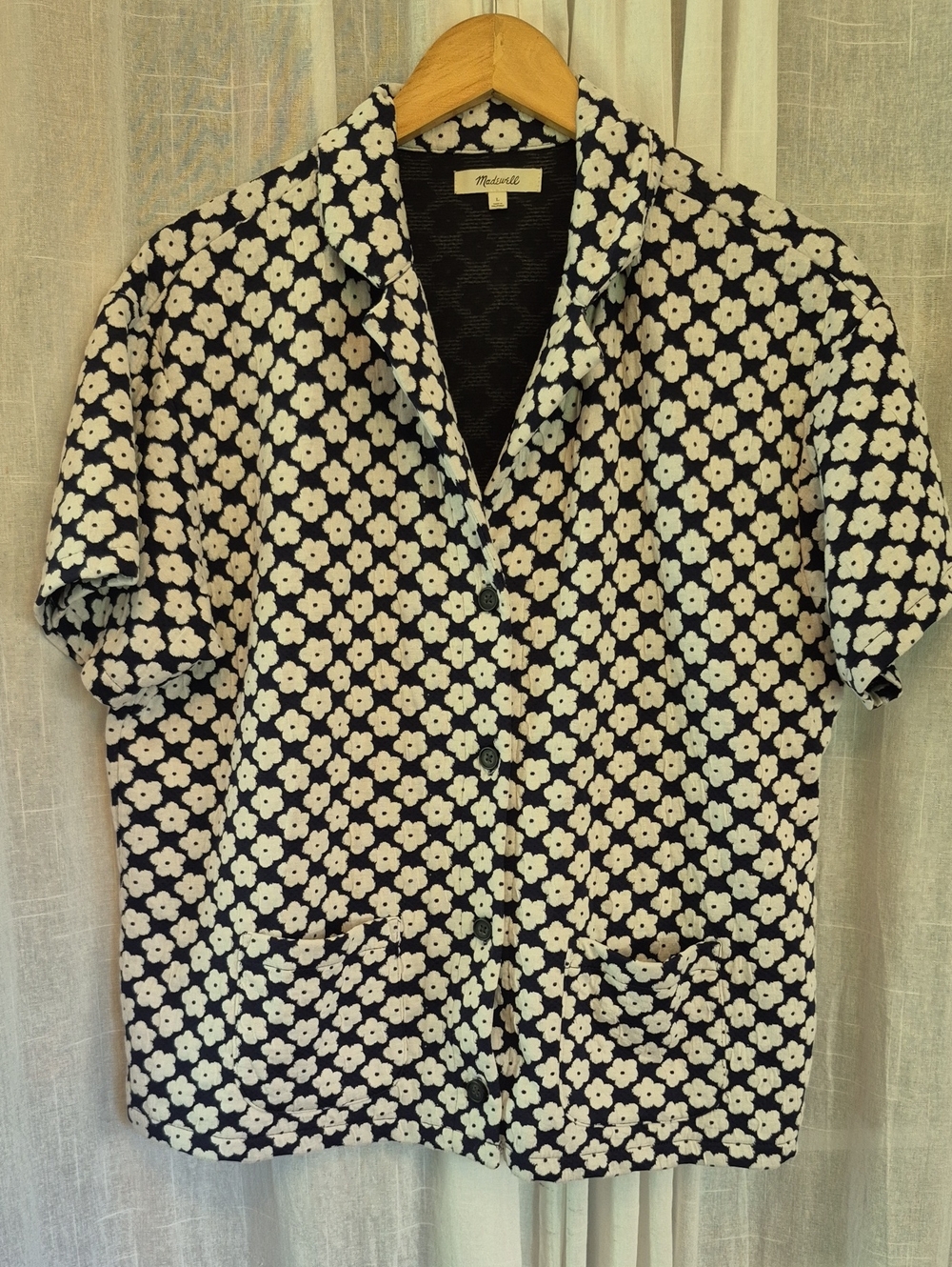 Madewell Black Top with White Floral Print